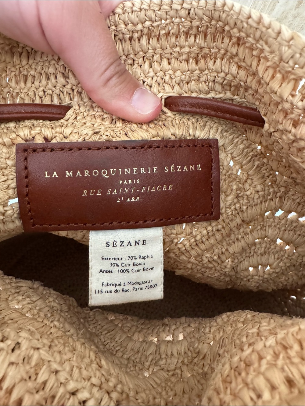 Sezane Alma Bucket Beige Straw and Brown Leather Bucket Shoulder Bag - Picture 4 of 6
